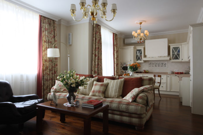 Interior de la sala de estar de cocina de estilo provenzal