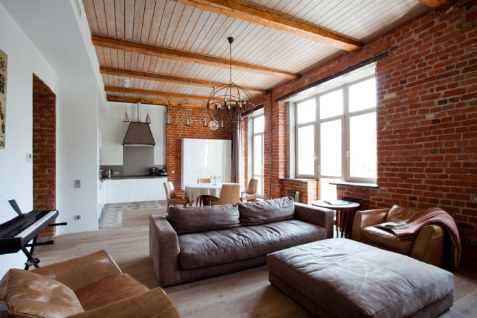 interior de la sala de estar de la cocina estilo loft