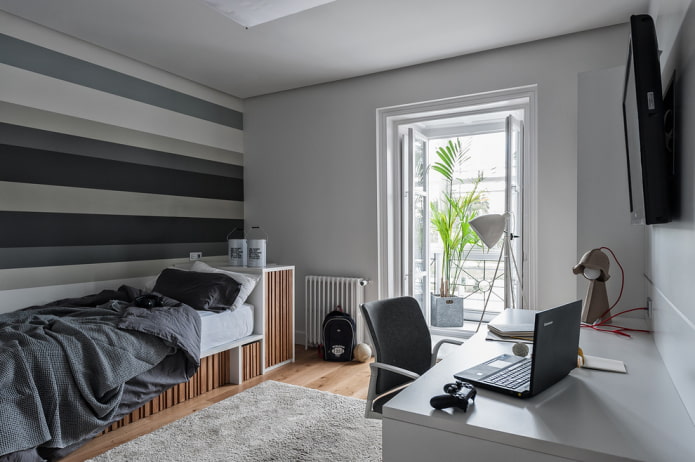 diseño de habitación gris para un adolescente