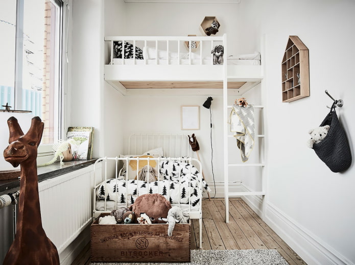 interior de dormitorio para dos niños.