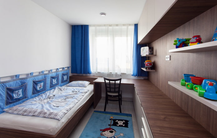 Diseño de habitación infantil rectangular.