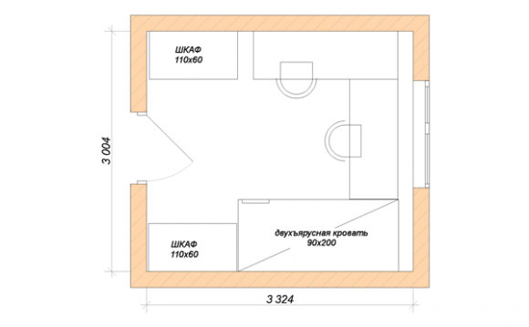 Disposición de una habitación para dos niños.