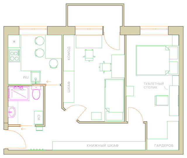 remodelación de un apartamento de dos habitaciones en Jruschov