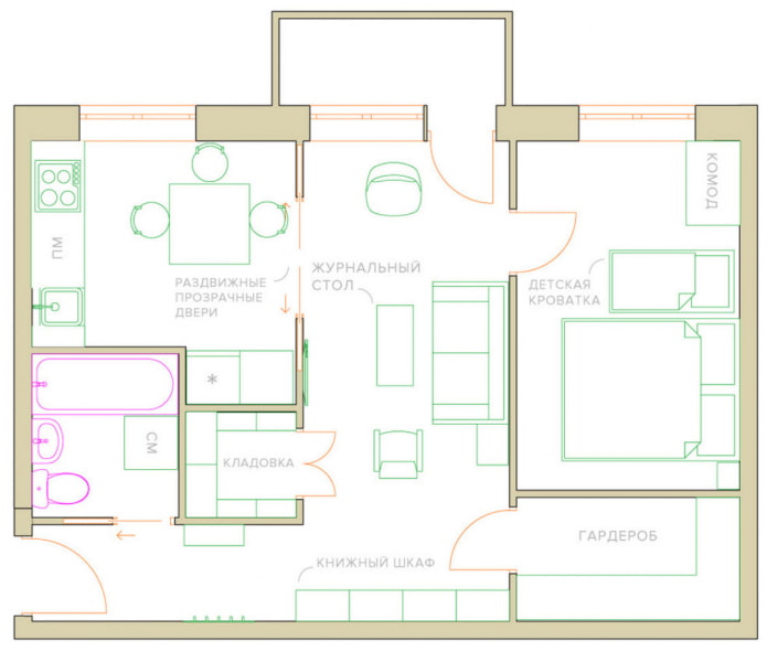 remodelación de un apartamento de dos habitaciones en Jruschov