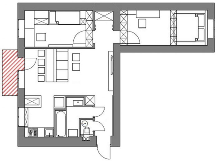 remodelación de un apartamento de tres habitaciones en Jruschov