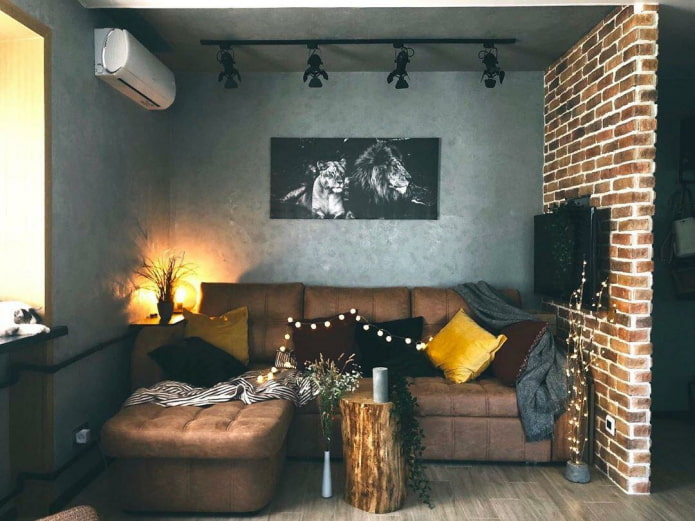 sala de estar en un Jruschov estilo loft