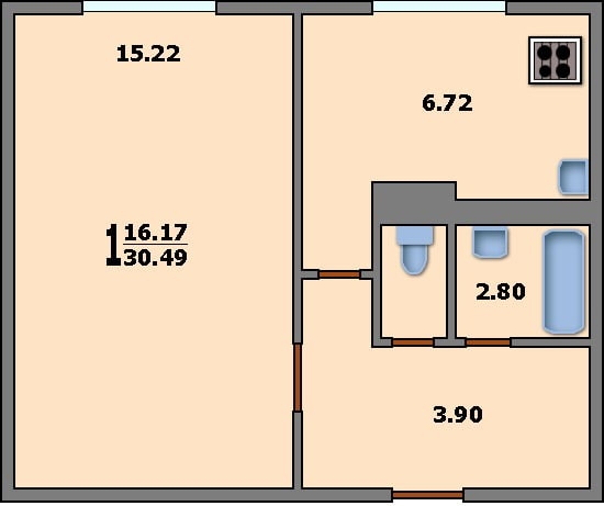 diseño de Jruschov de 1 habitación, serie K-7