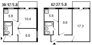 diseño de un edificio Khrushchev de 2 habitaciones, serie 464