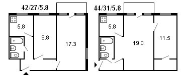 diseño de un edificio Khrushchev de 2 habitaciones, serie 464