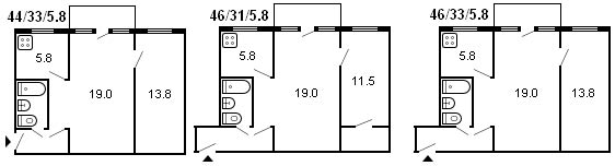 diseño de un edificio Khrushchev de 2 habitaciones, serie 464