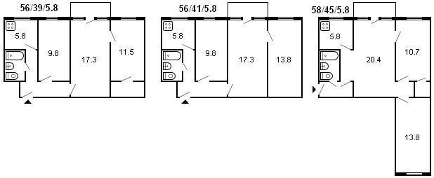 diseño de un edificio Khrushchev de 3 habitaciones, serie 464