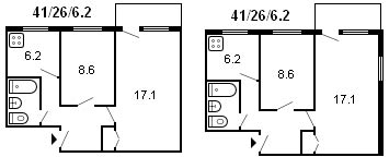 diseño de un Jruschov de 2 habitaciones, serie 1-335