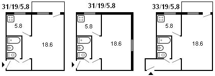 layout ng 1-silid Khrushchev, serye 434, 1958