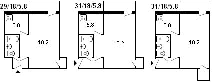 layout ng 1-silid Khrushchev, serye 434, 1959