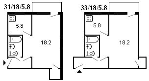 layout ng 1-silid Khrushchev, serye 434, 1959