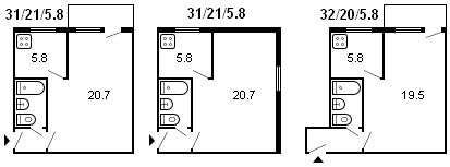 diseño de Jruschov de 1 habitación, serie 434, 1964