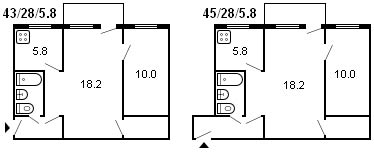 diseño de un edificio Khrushchev de 2 habitaciones, serie 434, 1959