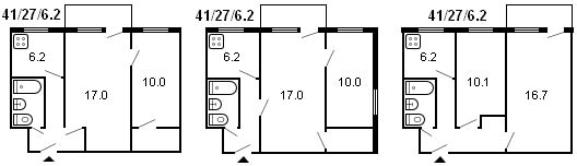 diseño de un edificio Khrushchev de 2 habitaciones, serie 434, 1960