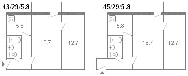 diseño de un Jruschov de 2 habitaciones, serie 434, 1961