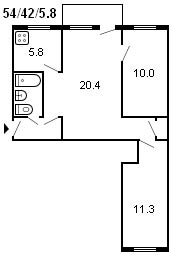 layout ng isang 3-silid Khrushchev, serye 434, 1959