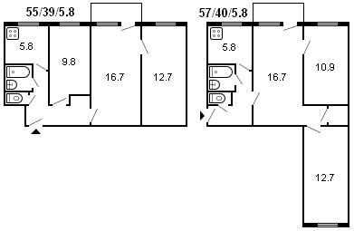 diseño de un edificio de Jruschov de 3 habitaciones, serie 434, 1961