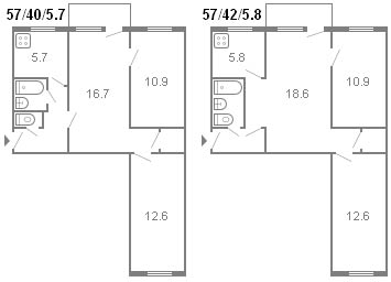 layout ng isang 3-silid Khrushchev, serye 434, 1964