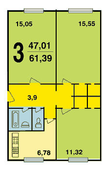 diseño de un Khrushchev de 3 habitaciones, serie K-7