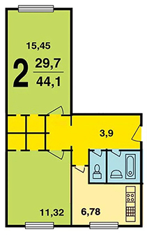 diseño de un Khrushchev de 2 habitaciones, serie K-7