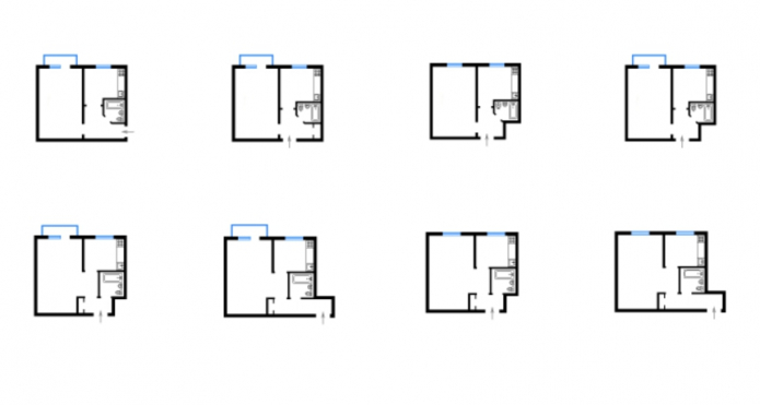 layout ng 1-silid na apartment na serye 438