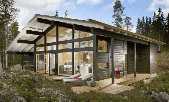 casa de un piso con entramado de madera