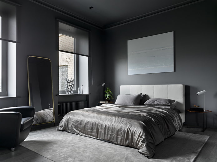 diseño de interiores de dormitorio gris