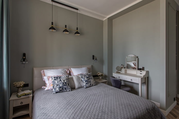 diseño de interiores de dormitorio gris