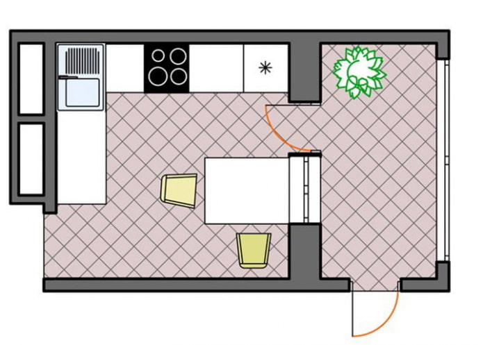 layout ng kusina na may sukat na 5 sq m