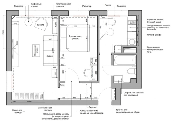 Ang layout ng Khrushchev na may kasangkapan sa bahay