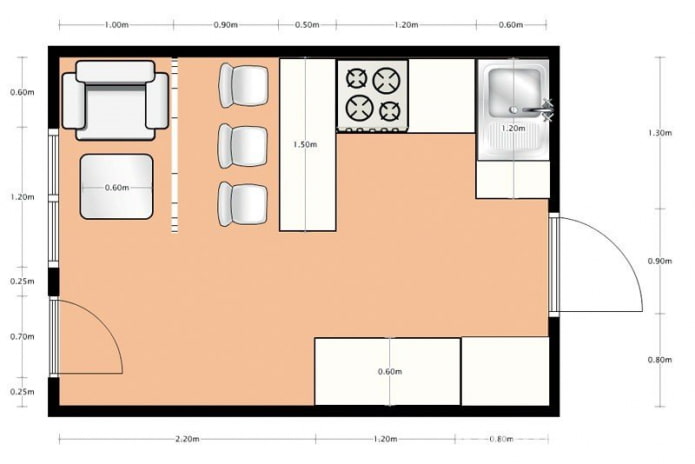 distribución de la cocina 14 metros