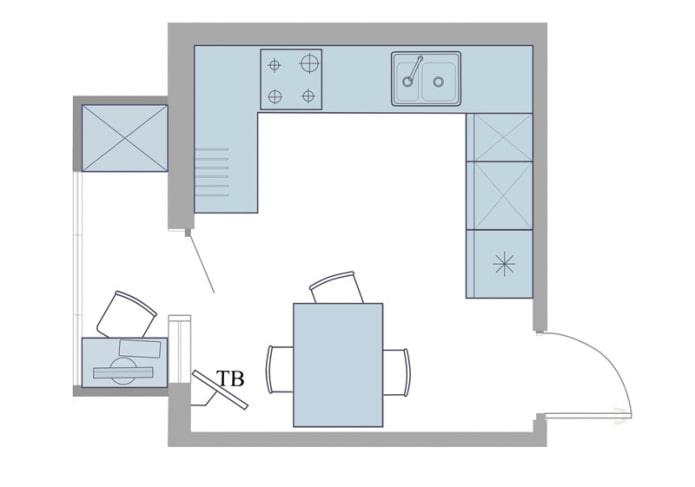 diagrama de cocina con balcón