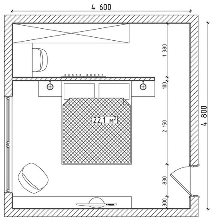 plan de dormitorio 22 cuadrados