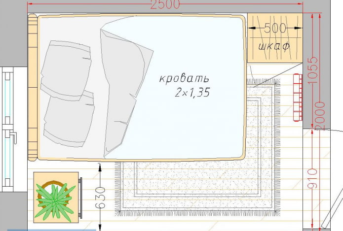 distribución del dormitorio 5 sq.