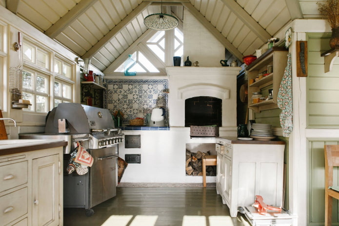 cocina en el campo con estufa