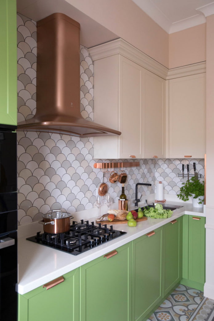 cocina verde con campana