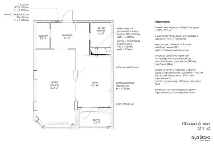 Plano del apartamento antes de la renovación