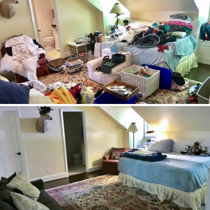 Habitación del ático antes y después