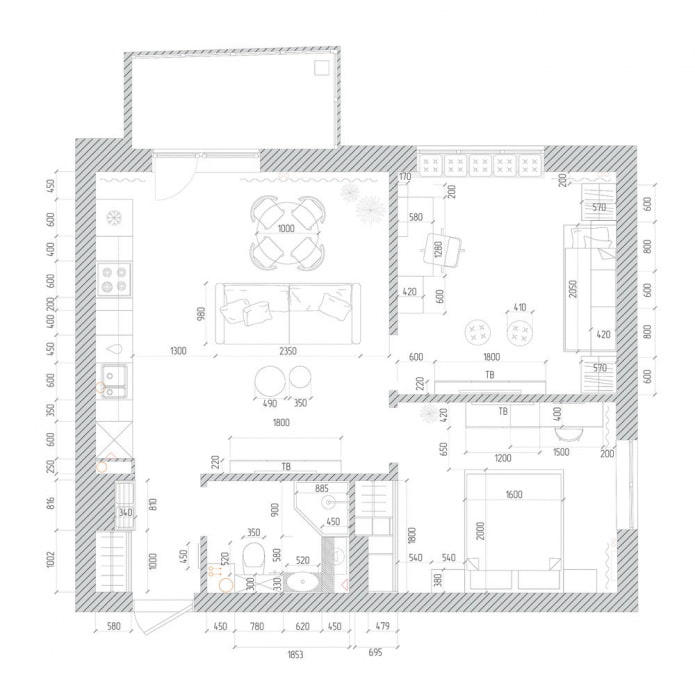 Plano de planta con muebles