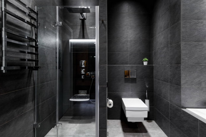 azulejos negros en el baño