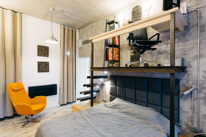 dormitorio elegante en estilo loft