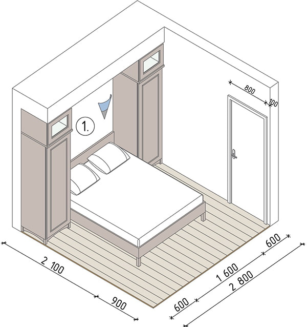 plano de dormitorio 6 metros cuadrados