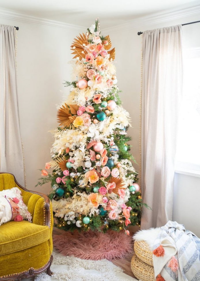 Árbol de navidad, en, flores