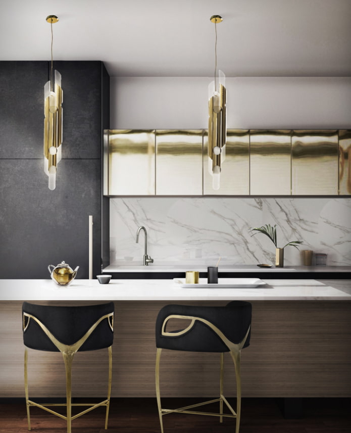 cocina minimalista con oro