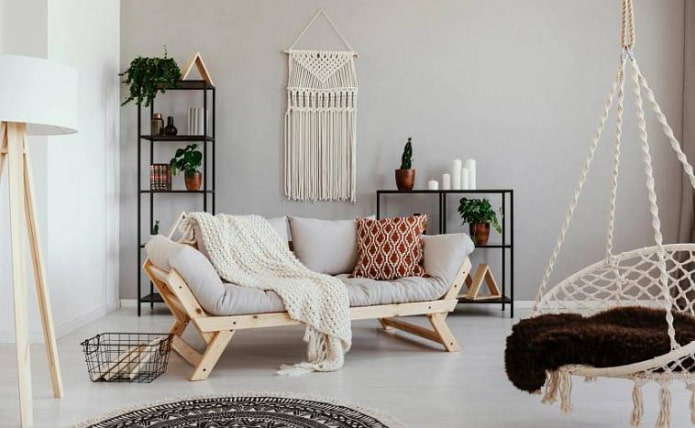 panloob na scandinavian na may macrame