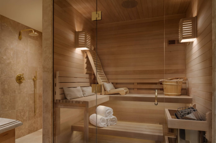 sauna de madera en un estilo moderno